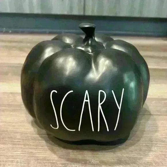 Rae Dunn black and white SCARY pumpkin
